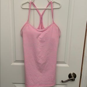 Pink and white Lululemon yoga/workout tank